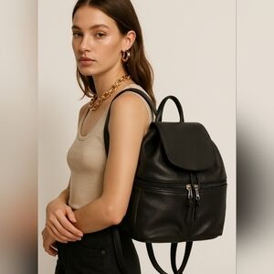 BRUNO ROSSI Black Leather Backpack Purse Bag